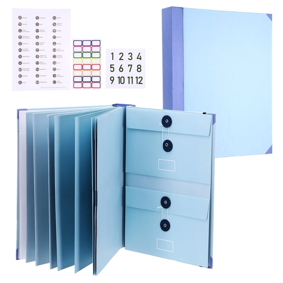 Uxcell Important Document Organizer, A4 Document Binder Folio Folder with Pocket, Expanding File Folder with Label Stick for Office Home Birth Certificate/Passport/Record, Blue