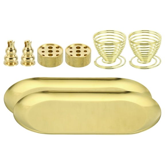 Uxcell Incense Holder Kit 2 Set Brass Incense Stick Holder Incense Burner Ash Catcher Base with Oval Plate Rack 2 Style