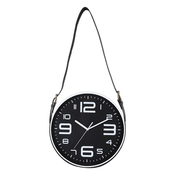 Uxcell Industrial Wall Clock with Leather Strap, 12 Inch Silent Non-Ticking Round Clock Modern Large Decorative for Living Room Kitchen Office, Large Numerals Style Black