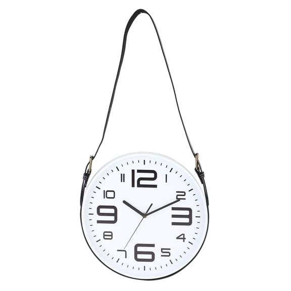 Uxcell Industrial Wall Clock with Leather Strap, 12 Inch Silent Non-Ticking Round Clock Modern Large Decorative for Living Room Kitchen Office, Large Numerals Style White/Black