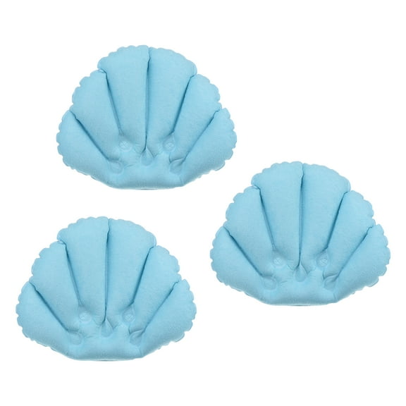 Uxcell Inflatable Bath Pillow with Suction Cups, Terry Cloth Covered Neck Support, Blue 3 Pack