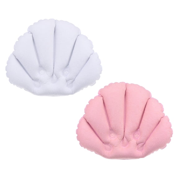 Uxcell Inflatable Bath Pillow with Suction Cups, Terry Cloth Covered Neck Support (Pink, White) 2 Pack