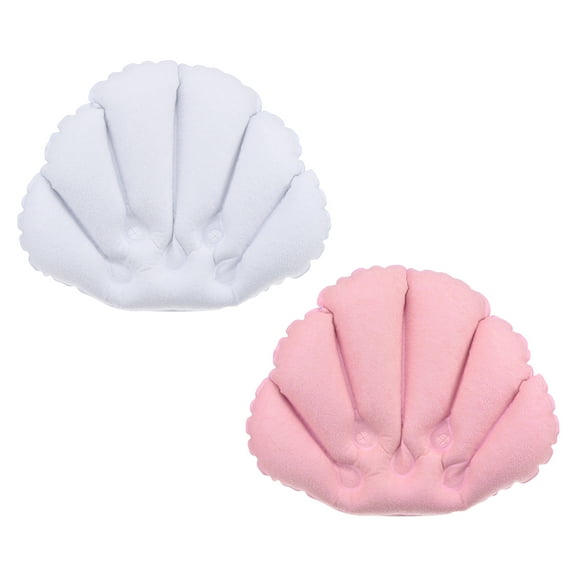 Uxcell Inflatable Bath Pillow with Suction Cups, Terry Cloth Covered Neck Support (Pink, White) 2 Pack