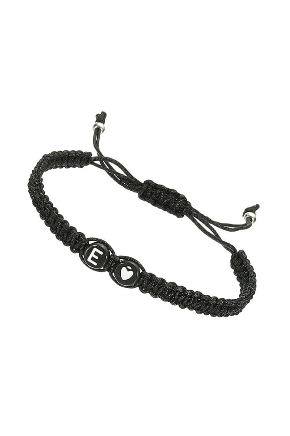 Initial Bracelet Adjustable Alphabet Letter E Heart Braided Black Rope Bracelet Matching Couple Initial Bracelet
