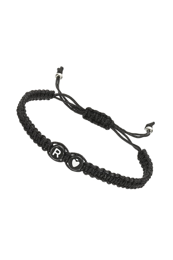 Initial Bracelet Adjustable Alphabet Letter R Heart Braided Black Rope Bracelet Matching Couple Initial Bracelet