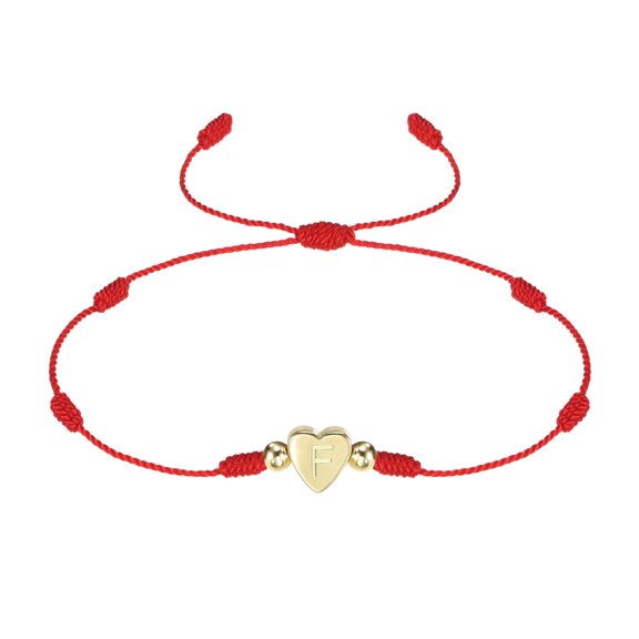 Uxcell Initial Bracelet, Adjustable Heart Link Letter F Handmade Rope Braided Bracelet Gold Plated Alphabet Charm Jewelry, Red