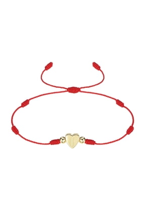 Initial Bracelet, Adjustable Heart Link Letter I Handmade Rope Braided Bracelet Gold Plated Alphabet Charm Jewelry, Red