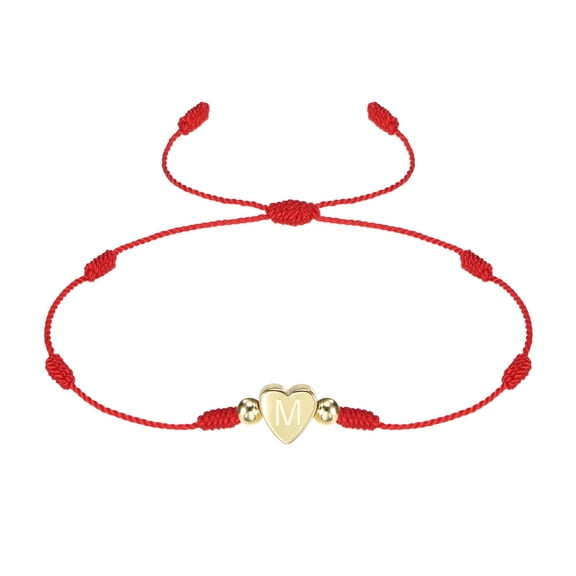 Uxcell Initial Bracelet, Adjustable Heart Link Letter M Handmade Rope Braided Bracelet Gold Plated Alphabet Charm Jewelry, Red