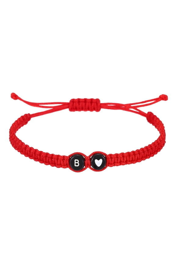 Initial Bracelets for Men, Adjustable Handmade Rope Braided Initial String Bracelets with Heart Charm for Women Men Matching Couple Gifts Friendship(Red, B)