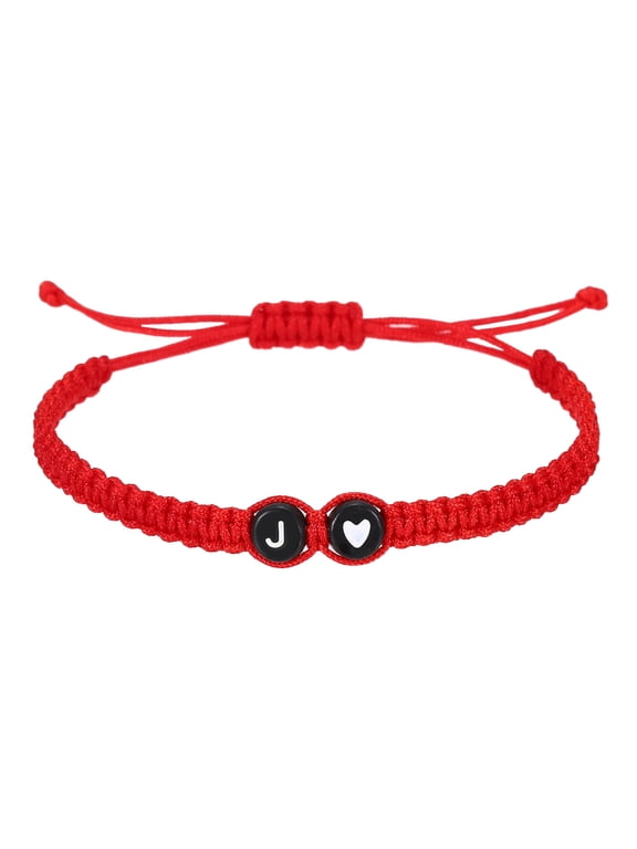 Initial Bracelets for Men, Adjustable Handmade Rope Braided Initial String Bracelets with Heart Charm for Women Men Matching Couple Gifts Friendship(Red, J)