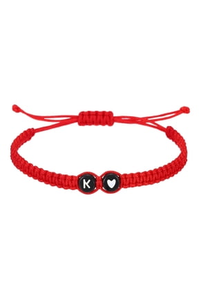 Initial Bracelets for Men, Adjustable Handmade Rope Braided Initial String Bracelets with Heart Charm for Women Men Matching Couple Gifts Friendship(Red, K)