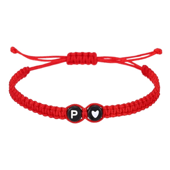 Uxcell Initial Bracelets for Men, Adjustable Handmade Rope Braided Initial String Bracelets with Heart Charm for Women Men Matching Couple Gifts Friendship(Red, P)