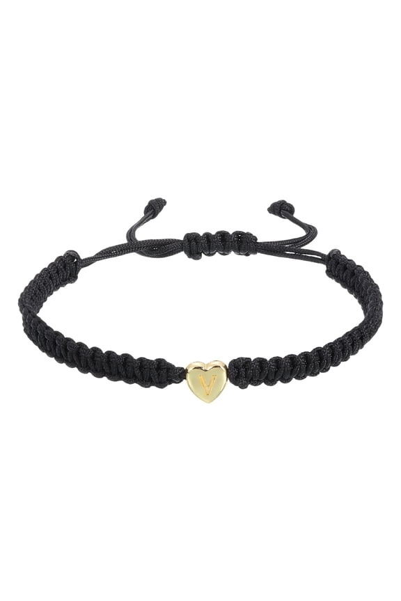 Initial Bracelets for Women & Men, Adjustable Alphabet Letter V Heart Link Braided Handmade Rope Couple Bracelets for His and Her Friendship Birthday Graduation Jewelry Gift