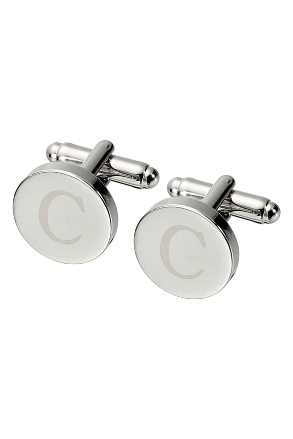 Initial Cufflinks, Classic Alphabet Letter C Copper Round Men Cuff Links 26 Letters A-Z for Men Father Husband Weddings Gift Business Birthday, Silver