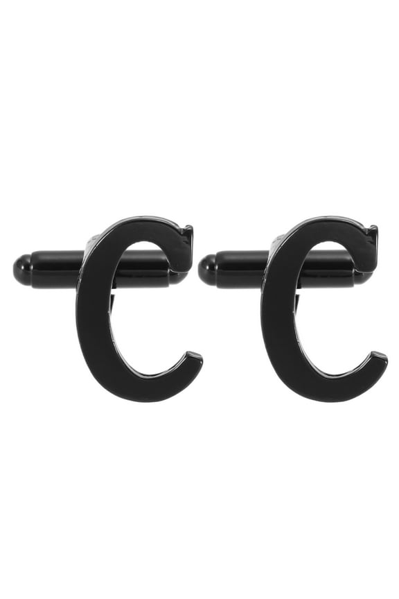 Initial Cufflinks, Classic Alphabet Letter C Men Cuff Links 26 Letters A-Z with Gift Box for Men Father Husband Weddings Gift Business Birthday Party, Black