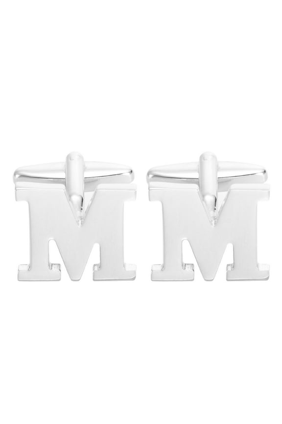 Initial Cufflinks Classic Alphabet Letter m Copper Men Cuff Links 26 Letters A-Z with Box Silver Tone