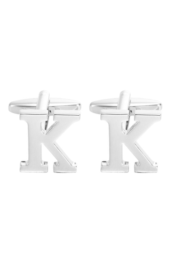 Initial Cufflinks Classic Alphabet Letter K Copper Men Cuff Links 26 Letters A-Z with Box Silver Tone