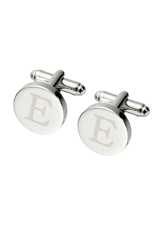 Initial Cufflinks, Classic Alphabet Letter E Copper Round Men Cuff Links 26 Letters A-Z for Men Father Husband Weddings Gift Business Birthday, Silver