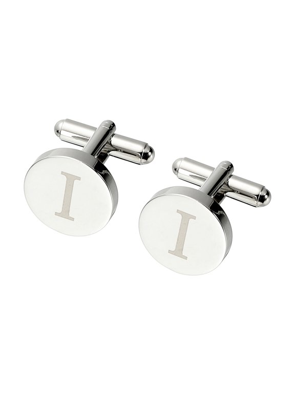 Initial Cufflinks, Classic Alphabet Letter I Copper Round Men Cuff Links 26 Letters A-Z for Men Father Husband Weddings Gift Business Birthday, Silver