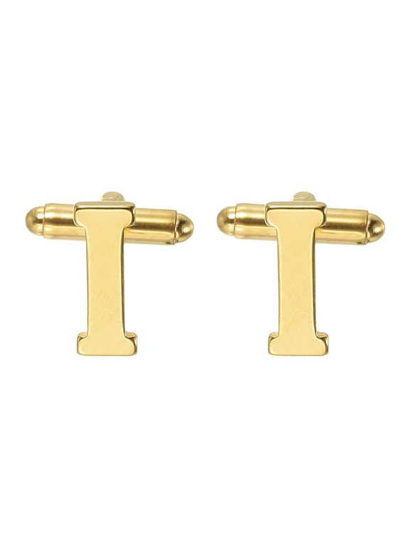 Initial Cufflinks, Classic Alphabet Letter I Stainless Steel Men Cuff Links 26 Letters A-Z with Box for Men Father Husband Weddings Gift Business Birthday, Gold Tone