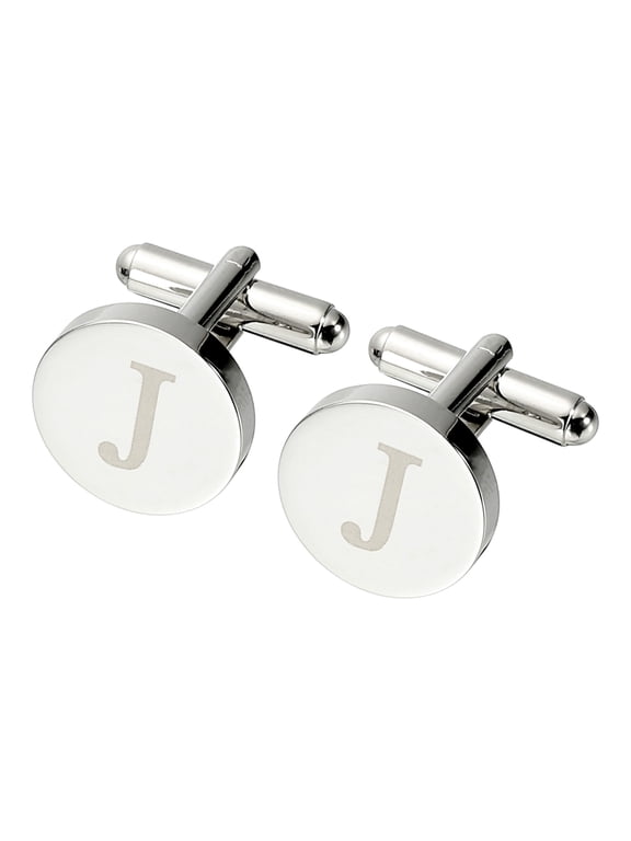 Initial Cufflinks, Classic Alphabet Letter J Copper Round Men Cuff Links 26 Letters A-Z for Men Father Husband Weddings Gift Business Birthday, Silver