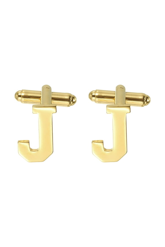 Initial Cufflinks, Classic Alphabet Letter J Stainless Steel Men Cuff Links 26 Letters A-Z with Box for Men Father Husband Weddings Gift Business Birthday, Gold Tone