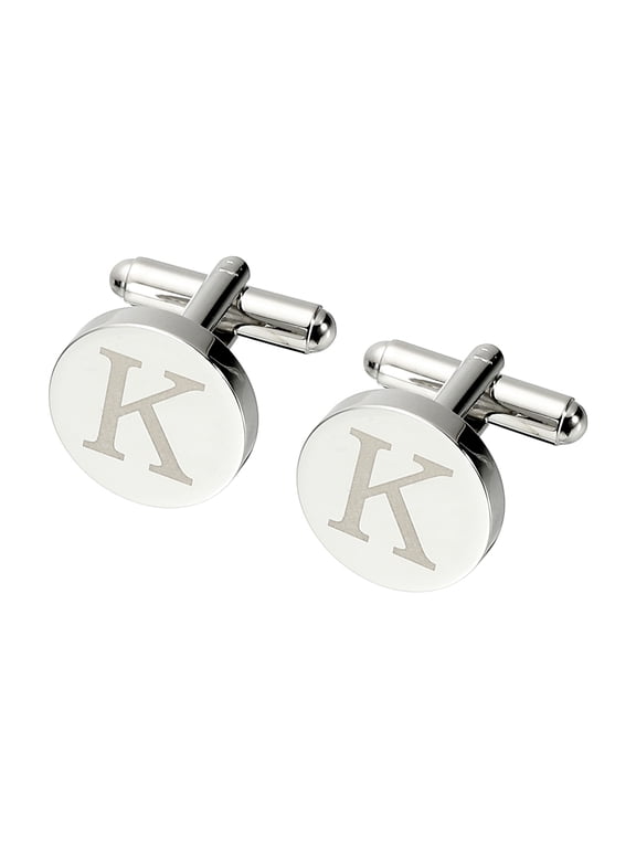 Initial Cufflinks, Classic Alphabet Letter K Copper Round Men Cuff Links 26 Letters A-Z for Men Father Husband Weddings Gift Business Birthday, Silver