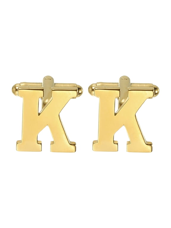 Initial Cufflinks, Classic Alphabet Letter K Stainless Steel Men Cuff Links 26 Letters A-Z with Box for Men Father Husband Weddings Gift Business Birthday, Gold Tone