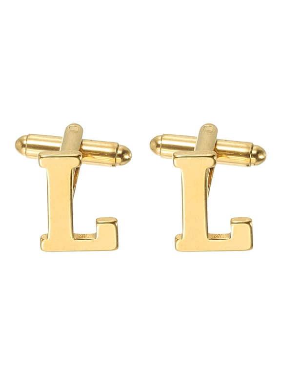 Initial Cufflinks, Classic Alphabet Letter L Stainless Steel Men Cuff Links 26 Letters A-Z with Box for Men Father Husband Weddings Gift Business Birthday, Gold Tone