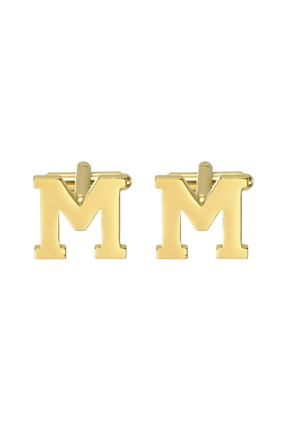 Initial Cufflinks, Classic Alphabet Letter M Stainless Steel Men Cuff Links 26 Letters A-Z with Box for Men Father Husband Weddings Gift Business Birthday, Gold Tone