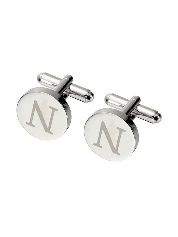 Initial Cufflinks, Classic Alphabet Letter N Copper Round Men Cuff Links 26 Letters A-Z for Men Father Husband Weddings Gift Business Birthday, Silver