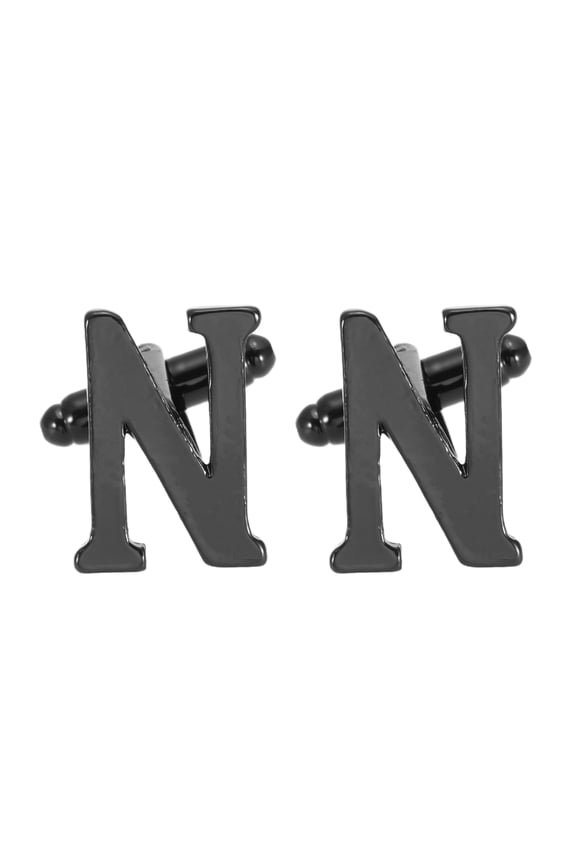 Initial Cufflinks, Classic Alphabet Letter N Men Cuff Links 26 Letters A-Z with Gift Box for Men Father Husband Weddings Gift Business Birthday Party, Black