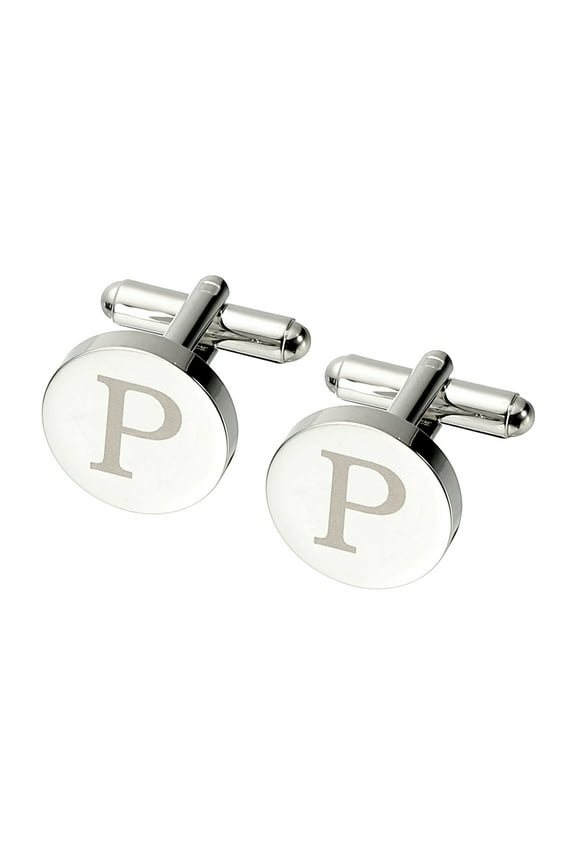 Initial Cufflinks, Classic Alphabet Letter P Copper Round Men Cuff Links 26 Letters A-Z for Men Father Husband Weddings Gift Business Birthday, Silver