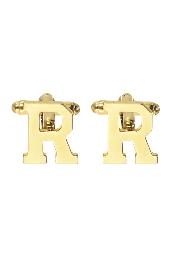 Initial Cufflinks, Classic Alphabet Letter R Stainless Steel Men Cuff Links 26 Letters A-Z with Box for Men Father Husband Weddings Gift Business Birthday, Gold Tone