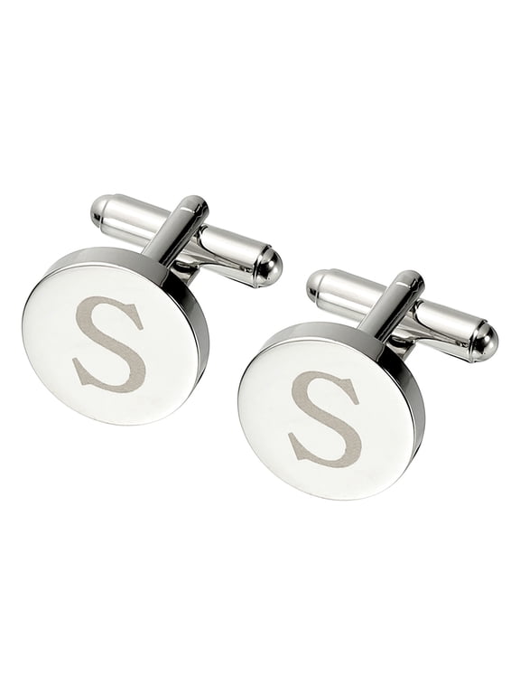 Initial Cufflinks, Classic Alphabet Letter S Copper Round Men Cuff Links 26 Letters A-Z for Men Father Husband Weddings Gift Business Birthday, Silver