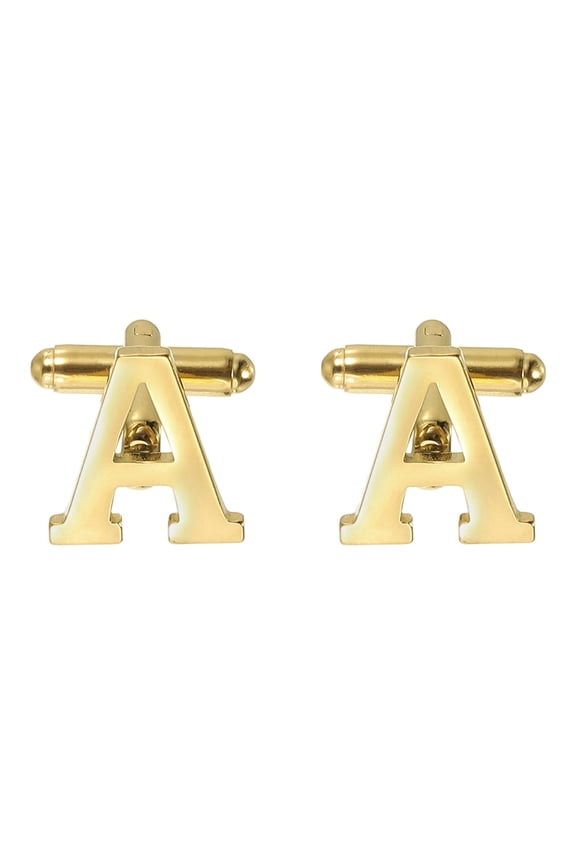 Initial Cufflinks, Classic Alphabet Letter A Stainless Steel Men Cuff Links 26 Letters A-Z with Box for Men Father Husband Weddings Gift Business Birthday, Gold Tone