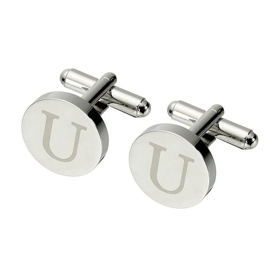 Uxcell Initial Cufflinks, Classic Alphabet Letter U Copper Round Men Cuff Links 26 Letters A-Z for Men Father Husband Weddings Gift Business Birthday, Silver