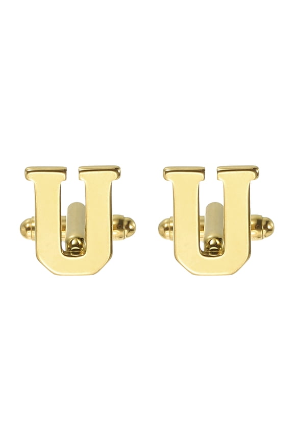 Initial Cufflinks, Classic Alphabet Letter U Stainless Steel Men Cuff Links 26 Letters A-Z with Box for Men Father Husband Weddings Gift Business Birthday, Gold Tone