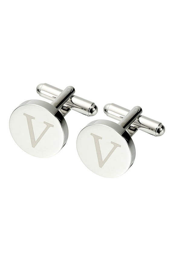 Initial Cufflinks, Classic Alphabet Letter V Copper Round Men Cuff Links 26 Letters A-Z for Men Father Husband Weddings Gift Business Birthday, Silver