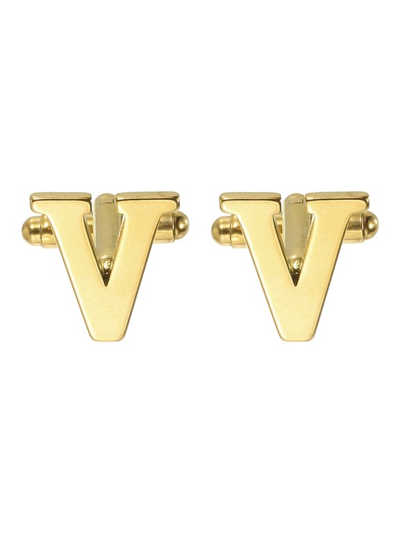 Initial Cufflinks, Classic Alphabet Letter V Stainless Steel Men Cuff Links 26 Letters A-Z with Box for Men Father Husband Weddings Gift Business Birthday, Gold Tone
