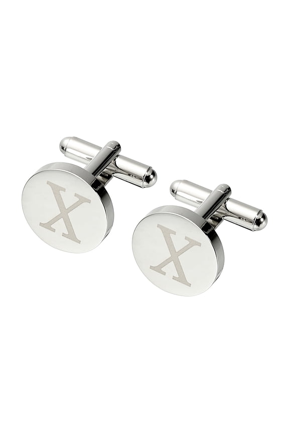 Initial Cufflinks, Classic Alphabet Letter X Copper Round Men Cuff Links 26 Letters A-Z for Men Father Husband Weddings Gift Business Birthday, Silver