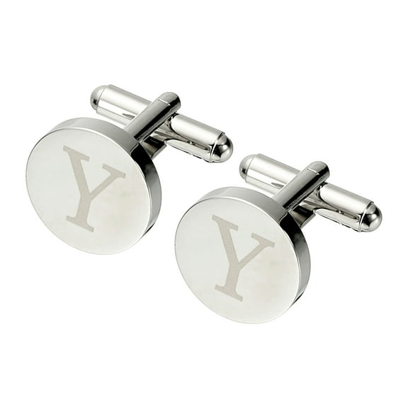 Uxcell Initial Cufflinks, Classic Alphabet Letter Y Copper Round Men Cuff Links 26 Letters A-Z for Men Father Husband Weddings Gift Business Birthday, Silver