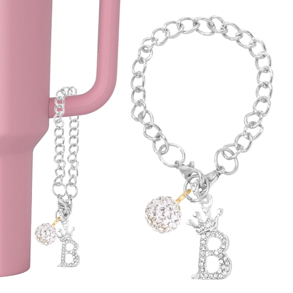 Uxcell Initial Disco Ball Charm Keychain for Cup Holder, Bling Crown Letter B