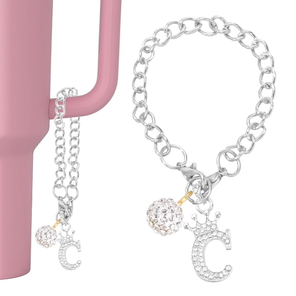 Uxcell Initial Disco Ball Charm Keychain for Cup Holder, Bling Crown Letter C