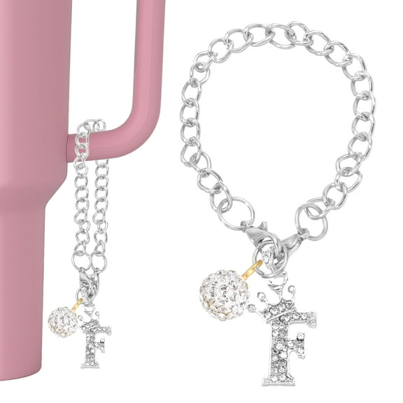 Uxcell Initial Disco Ball Charm Keychain for Cup Holder, Bling Crown Letter F
