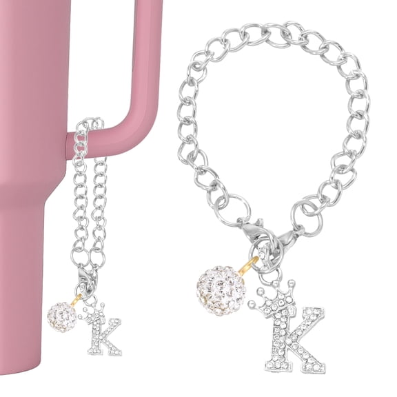 Uxcell Initial Disco Ball Charm Keychain for Cup Holder, Bling Crown Letter K