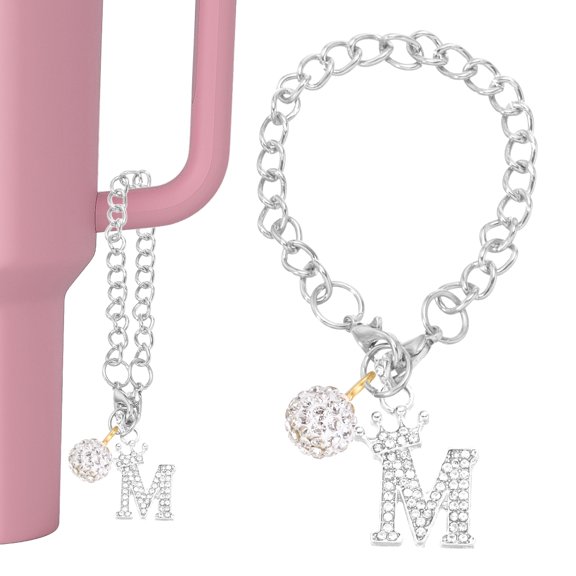 Uxcell Initial Disco Ball Charm Keychain for Cup Holder, Bling Crown Letter M