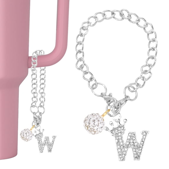 Uxcell Initial Disco Ball Charm Keychain for Cup Holder, Bling Crown Letter W