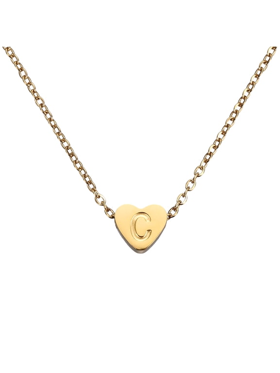 Initial Heart Necklace for Women, 18K Gold Plated Stainless Steel Chain Dainty Personalized Name Letter C Pendant Necklaces for Woman Jewelry Gifts, Gold Tone