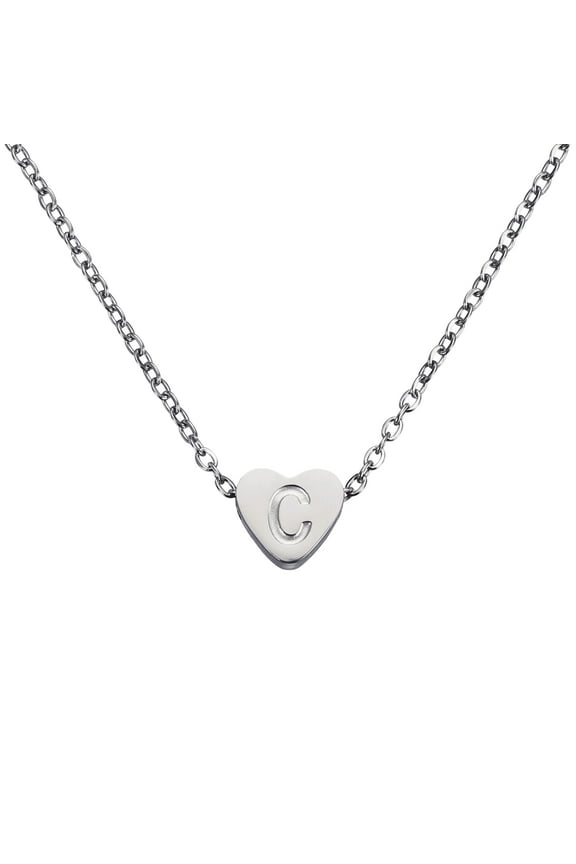 Initial Heart Necklace for Women, 18K Gold Plated Stainless Steel Chain Dainty Personalized Name Letter C Pendant Necklaces for Woman Jewelry Gifts, Silver Tone